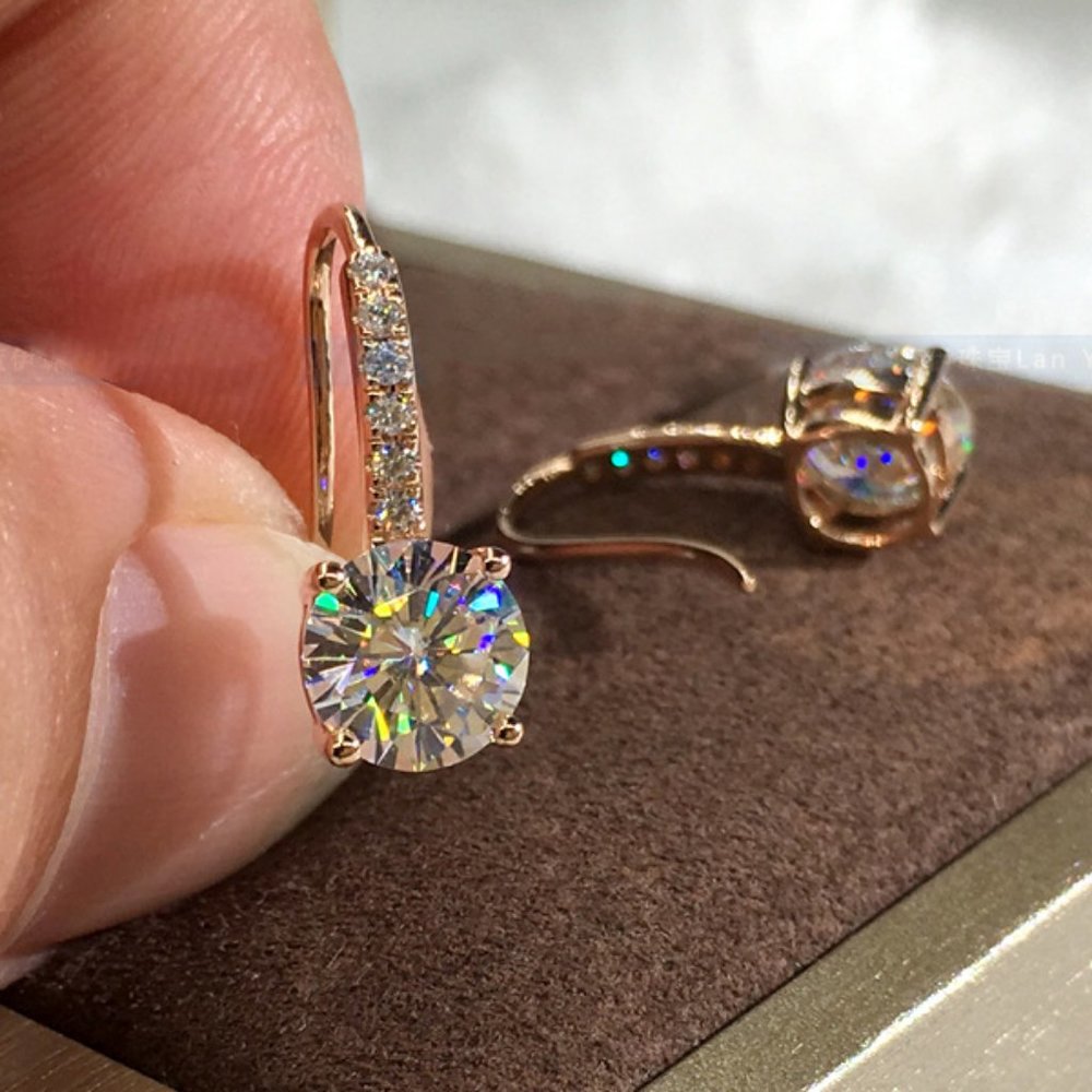*NEW 18K White/Rose Gold Diamond Drop Earrings - Picture 7 of 11